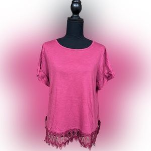 Arizona Cranberry Tee-Shirt Crocheted trim Girls Plus Size, 3 XL 22.5 Cranberry